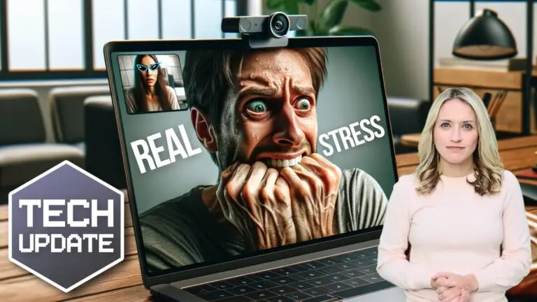 A person experiencing heavy stress during a video call